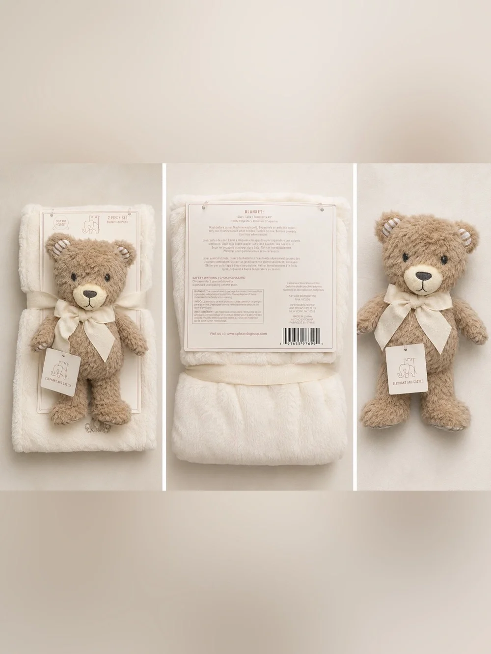 Elephant And Castle 2 Piece Set Blanket And Plush Soft & Cuddly Size 30X40
